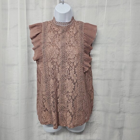 Mauve Pink Floral Lace Coquette Blouse Boho Ruffle Crochet Romantic M - Picture 13 of 13